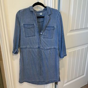 Old Navy Drawstring Waist Button Front Light Chambray Denim Dress Size medium